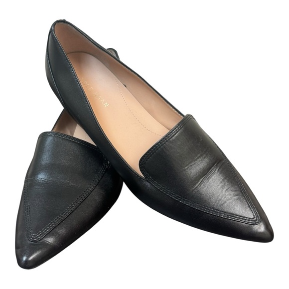 Cole Haan Black Leather Pointed Vialetta Loafers Women size 9 pointy loafer EUC - Picture 1 of 9